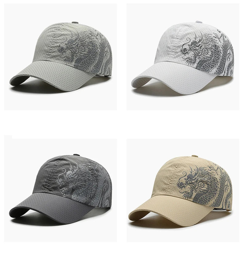 Hat, Chinese Style Printing Dragon Baseball Cap, Polyester Outdoor Quick Drying Hat, Sun Protection Hat, Cap, Cap, Both Men And