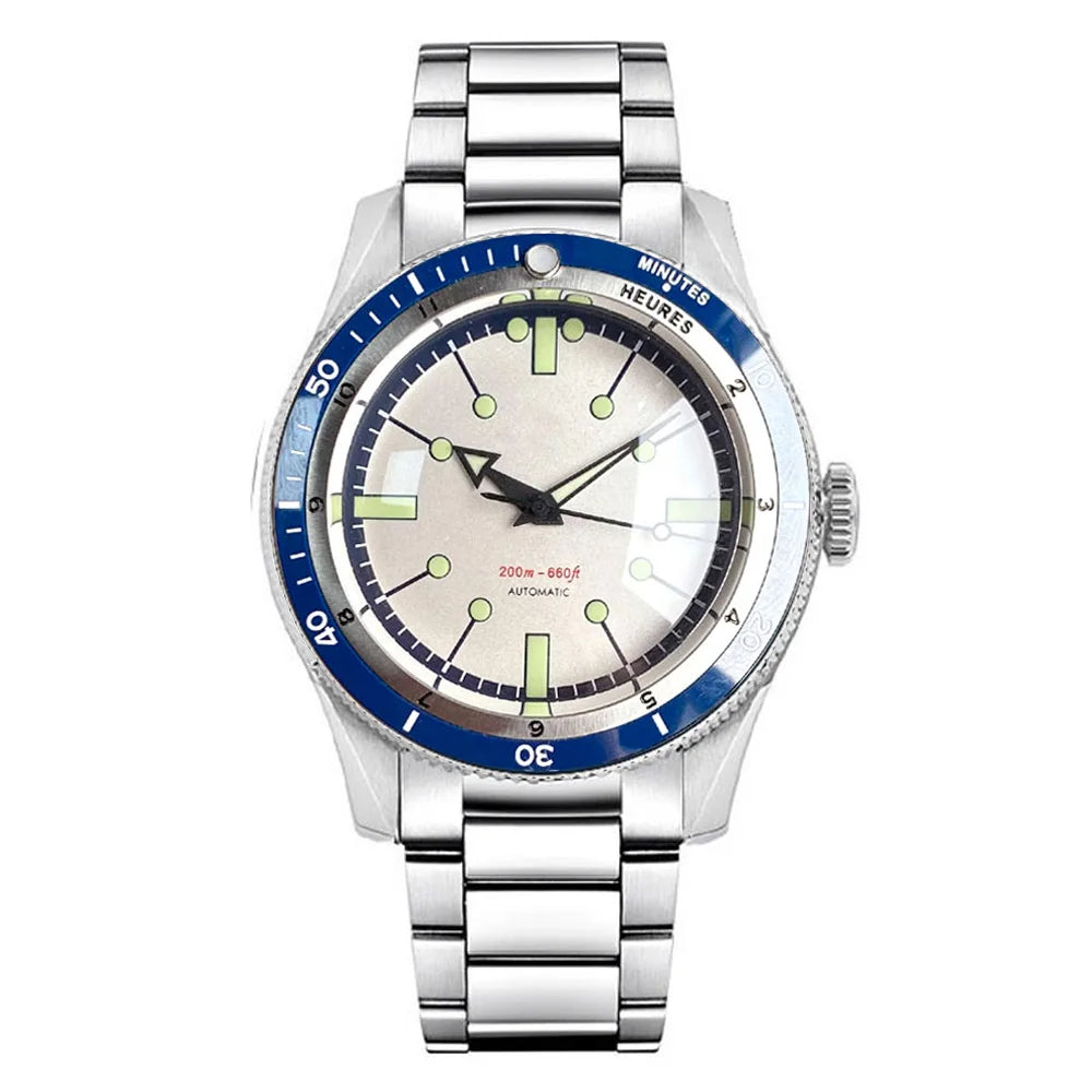 Tandorio NH35A PT5000 Mechanical Men's Watch 20BAR Waterproof Sapphire Luminous Red Black Dial Stainless Steel Bracelet New Clock