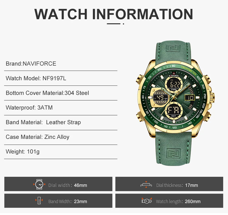 New NAVIFORCE Watches for Men Leather Mens Military Sport Waterproof Watch Quartz WristWatch Chronograph Male Clock