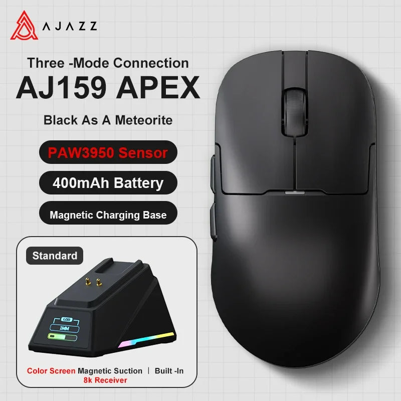 Gaming miška Ajazz AJ159 PRO/APEX 8000Hz, povratna frekvenca, Paw3950, barvni zaslon, magnetno stojalo AJ159P, za pisarno in gaming