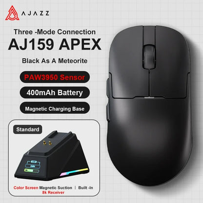 Gaming miška Ajazz AJ159 PRO/APEX 8000Hz, povratna frekvenca, Paw3950, barvni zaslon, magnetno stojalo AJ159P, za pisarno in gaming
