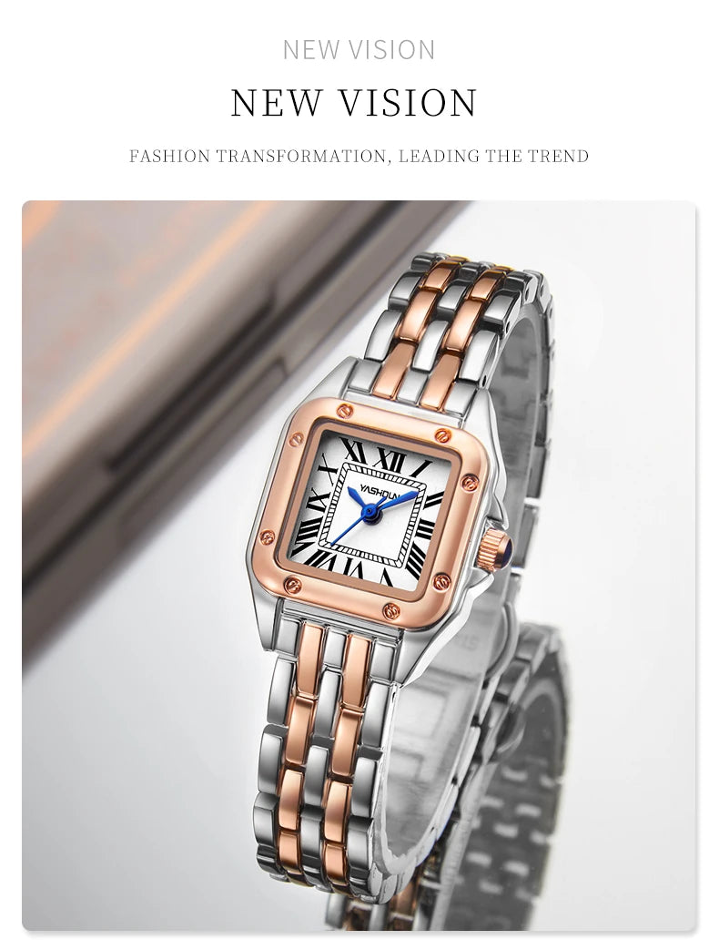 YASHIDUN Fashion Women Watch Stainless Steel Luxury Ladies Quartz Watches Business Female Clock Bracelet Wristwatch Women Gift