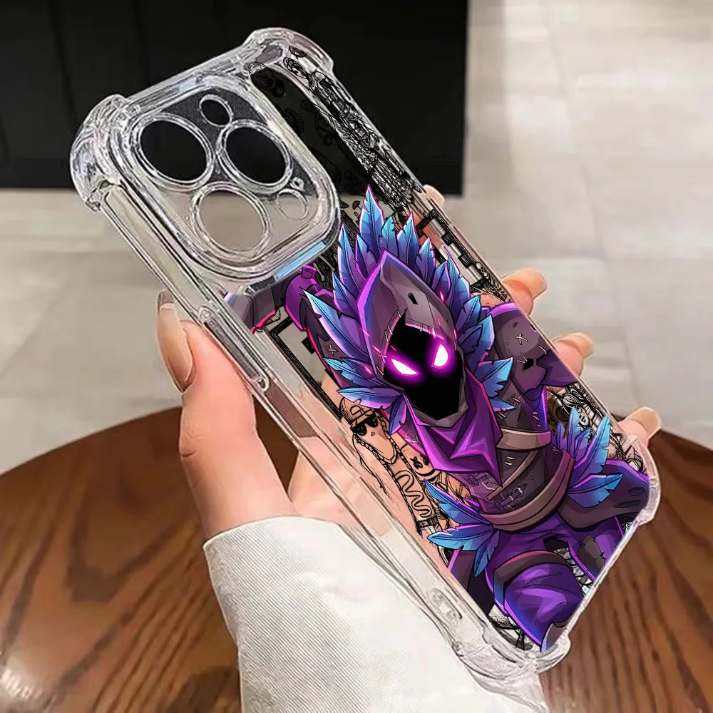 Capa de Telemóvel Fortnite para iPhone 17 16e 16 15 14 13 12 11 Mini Air Pro Max X XR XSMax 7 8 Plus, Transparente e Antiqueda