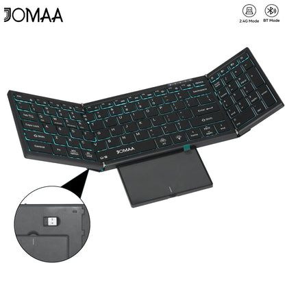 Portable Bluetooth Dual Mode Wireless Touchpad Keyboard with RGB Backlit, 98 Keys Foldable Office Keyboard for PC/Laptop/Mac-Black