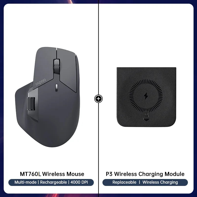 Rapoo MT760/MT760Mini Multi-mode Rechargeable Wireless Bluetooth Mouse Ergonomic 4000 DPI Supports Up to 4 Devices Office Mice