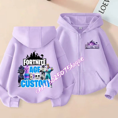 Kinder-Outdoorjacke Cartoon FORTNITED für Mädchen und Jungen, Sweatshirt-Mantel, hochwertige dünne Windjacke, Herbst-Zip-Jacke, Oberteil