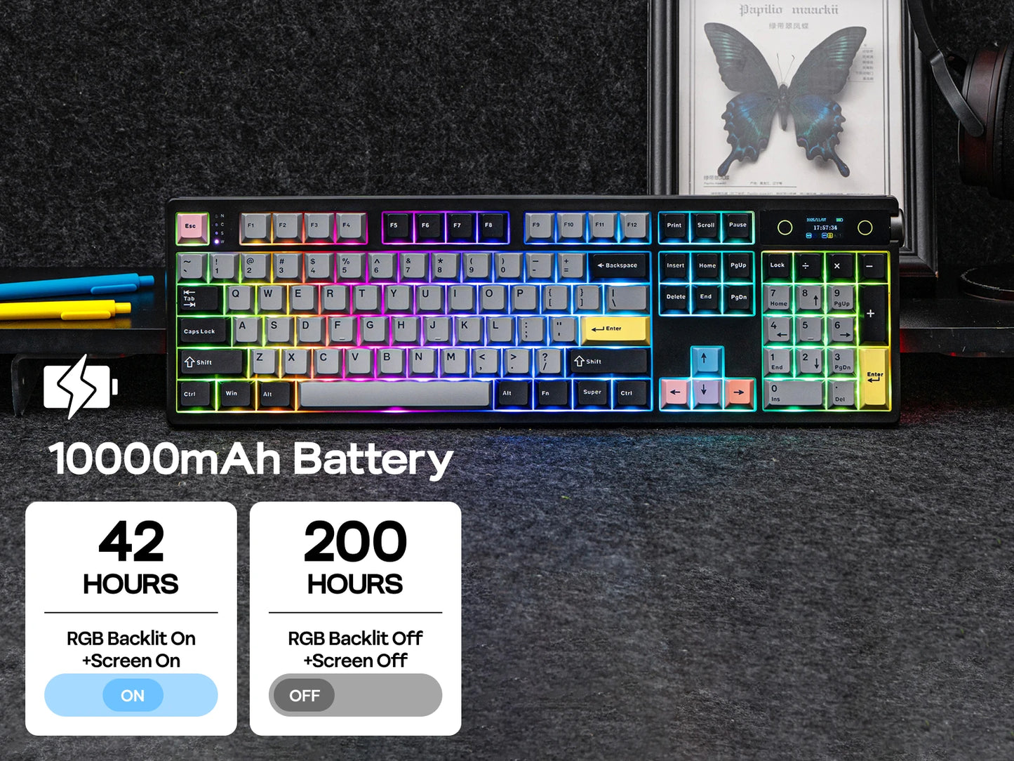 Teclado Mecânico EPOMAKER TH108 PRO 100% Full-Size Hot-Swap com Fio/BT/2.4Ghz sem Fios, Ecrã, Botão Rotativo e Bateria de 10000mAh