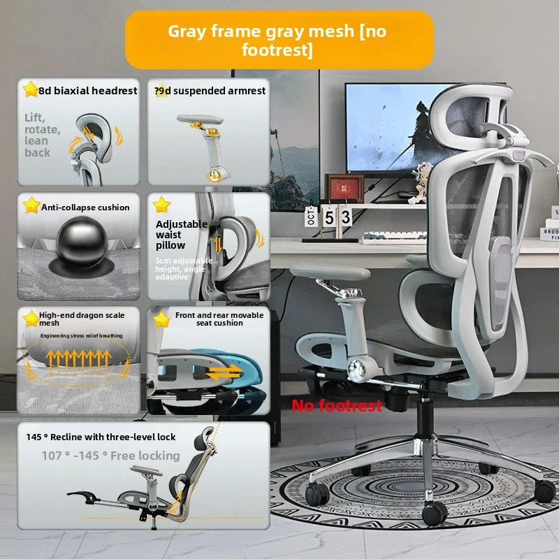 Tragbarer minimalistischer ergonomischer Stuhl mit 10D-Armlehne, Computerstuhl, Bürostuhl, Lernstuhl, Gaming-Stuhl, stabil und langlebig