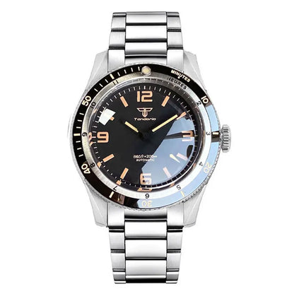 Tandorio NH35A PT5000 Mechanical Men's Watch 20BAR Waterproof Sapphire Luminous Red Black Dial Stainless Steel Bracelet New Clock