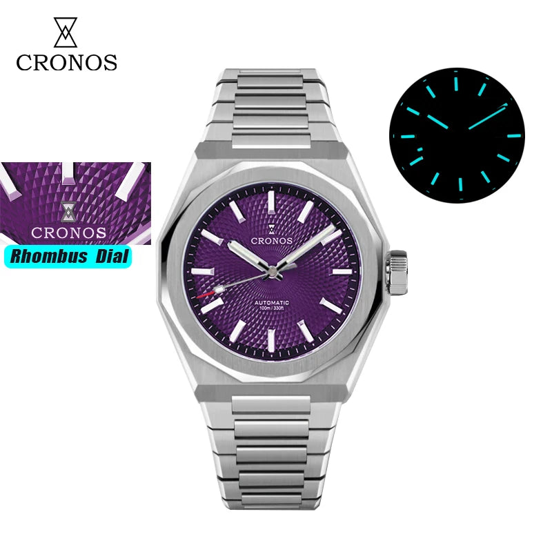 Cronos New Rhombus Perlage 39mm Dial PT5004 Miyota 90S5 See-through Caseback Men Automatic Wristwatches 10ATM Luminous