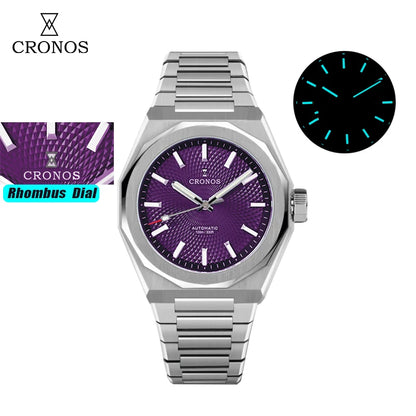 Cronos New Rhombus Perlage 39mm Dial PT5004 Miyota 90S5 See-through Caseback Men Automatic Wristwatches 10ATM Luminous