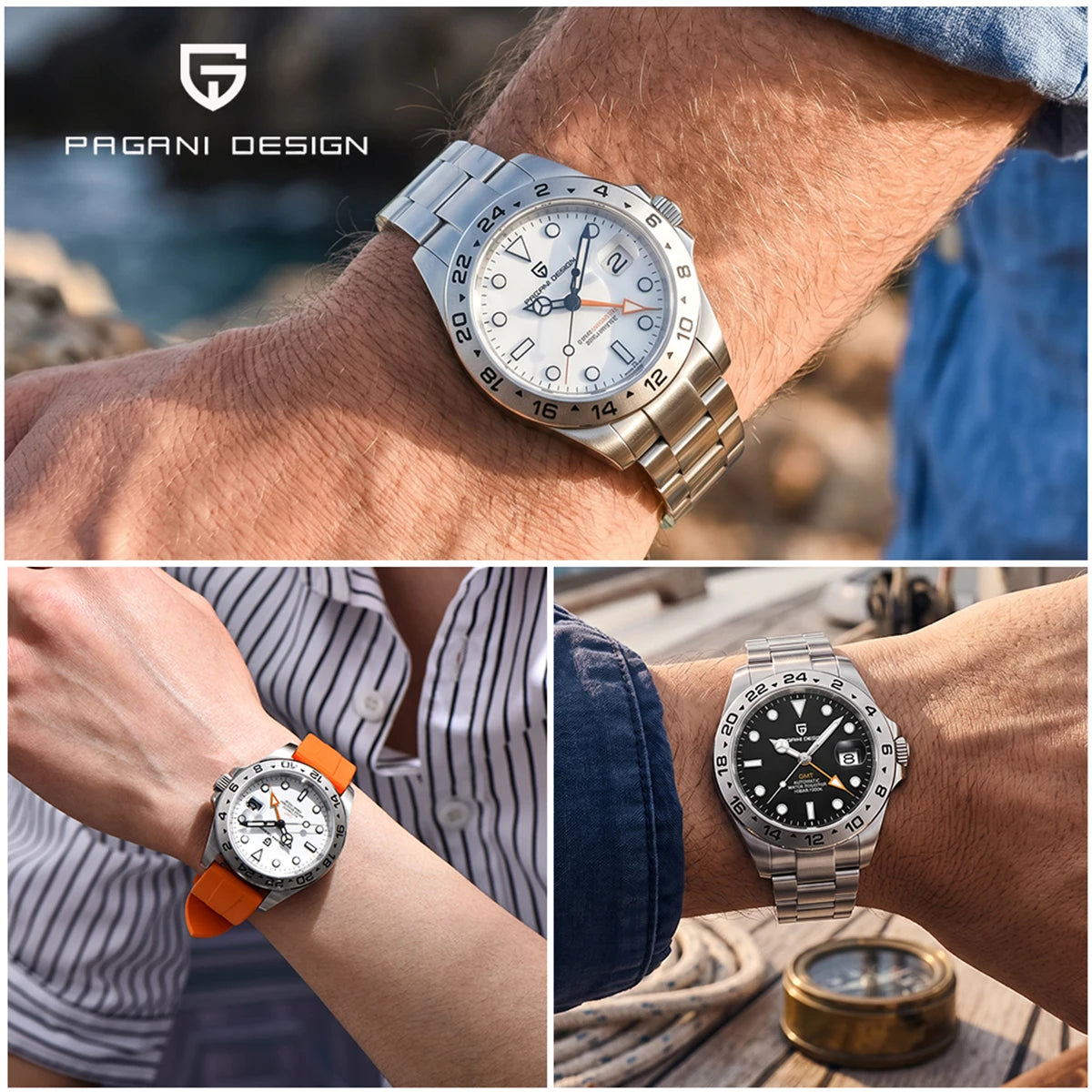Relógio de mergulho masculino Pagani Design 2026 novo, 42mm, safira, mecânico automático GMT, impermeável 100m PD1682