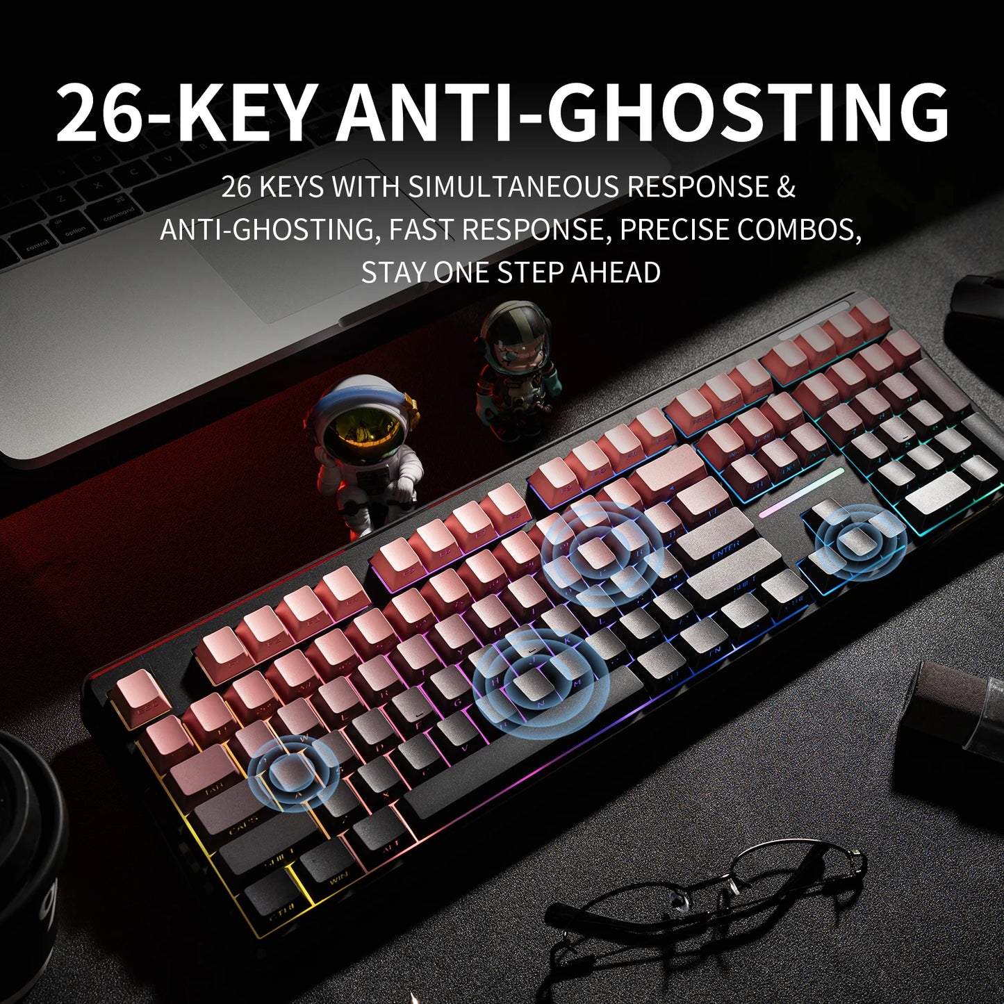 V108 Pro Bluetooth Keyboard Office Low Noise 2.4G Wired & Wireless Full Layout with RGB Backlit Membrane