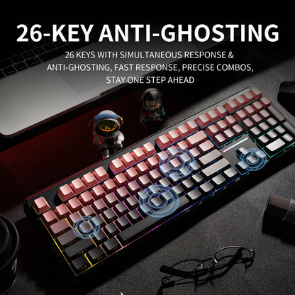 V108 Pro Bluetooth Keyboard Office Low Noise 2.4G Wired & Wireless Full Layout with RGB Backlit Membrane