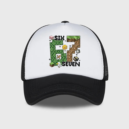 Gamer Pixel 67 Six Seven Sponge Mesh Cap - Breathable Mesh Adjustable Baseball Cap - Gift for Gaming Fans - Sun Protection Cap