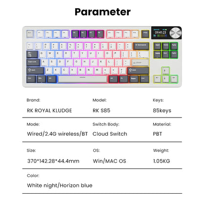 RK ROYAL KLUDGE S85 TFT Color Screen Mechanical Keyboard Tri Mode Wireless 85 Keycaps Hot-Swappable Gamer Keyboard RGB Backlit