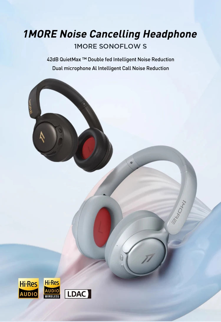 1MORE SonoFlow S kabellose Bluetooth-Kopfhörer mit Geräuschunterdrückung 42dB ANC Hi-Res Audio 90H Akkulaufzeit Over-Ear-Headset