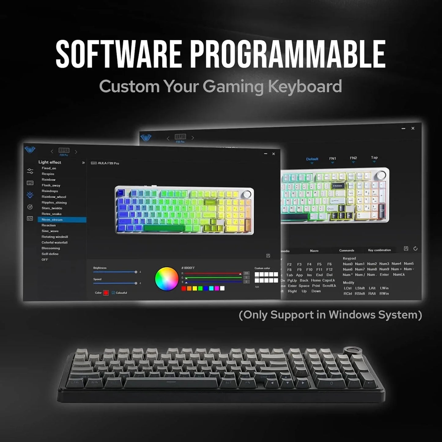 Teclado Mecânico Gaming E-sports AULA F99 Pro Três Modos RGB Hot Swappable 96% PBT Personalizado Sem Fios com Botão Medi