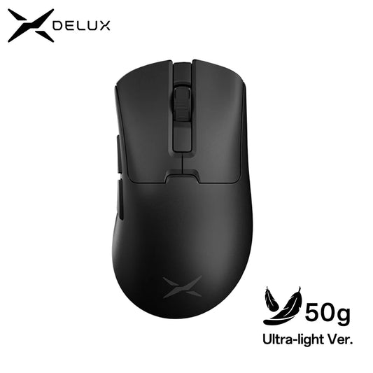 Delux M900PRO ultraleichte kabellose Gaming-Maus, ergonomisch, 1K/8K Polling-Rate, 50g, PAW3395, für große rechte Hände, PC-Gamer