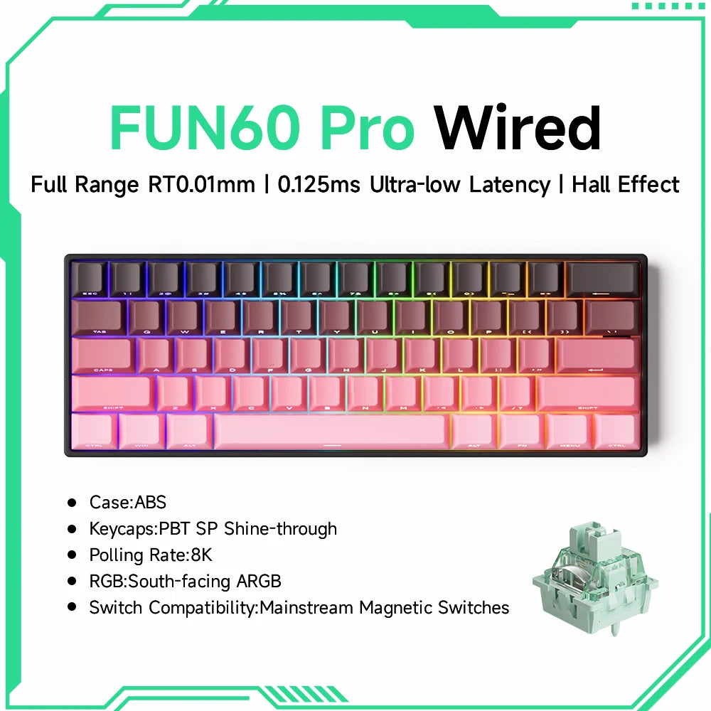 MONSGEEK FUN60 PRO&MAX HE Mechanical Keyboard Magnetic Switch 60% Wireless Gaming Keyboard Rapid Trigger 8K ARGB Custom Keyboard