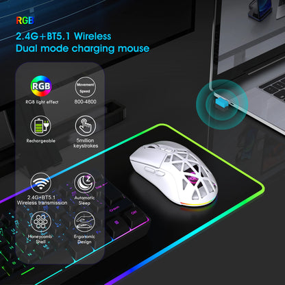 HXSJ T26 kétmódú gaming egér, 2.4G+BT5.1 vezeték nélküli gamer egér laptophoz, 4800DPI állítható, ergonomikus optikai számítógépes gamer egér