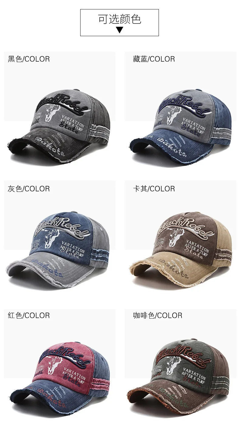 Șapcă de baseball vintage cu litere brodate, model „Bull Washed”, pălărie de soare retro pentru bărbați și femei, șapcă casual cu cozoroc în stil hip-hop