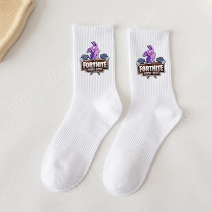 Fortnite-Socken mit Cartoon-Spielcharakter, lange Socken für Kinder und Schüler, einfarbige Baumwollsocken für Frühling und Herbst, Geburtstagsgeschenk