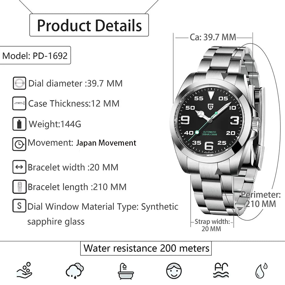 PAGANI DESIGN Top-Marken-Herrenuhr 20bar wasserdicht Mechanische Uhren Klassische Luxus-Automatikuhr für Herren mit Saphirglas