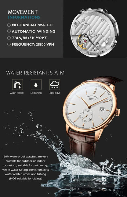 BORMAN BM3817 TOP Watch New 42 Luxury Men's Automatic Mechanical Watches Sapphire Ultra-thin 50M Waterproof Sub Dial Clocks