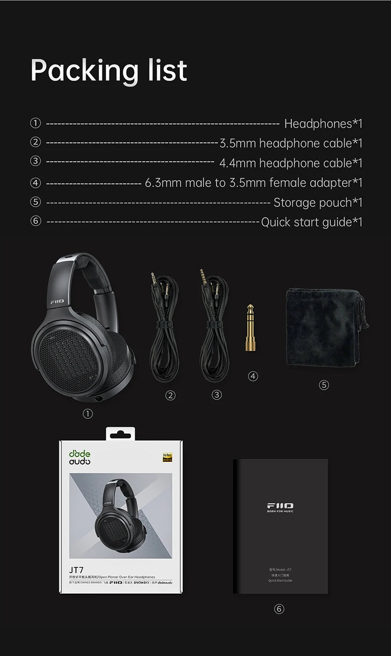 Cuffie audiophile over-ear magnetiche planari FiiO JT7 – Driver 95x86mm, headset HiFi cablato 4.4mm e 3.5mm