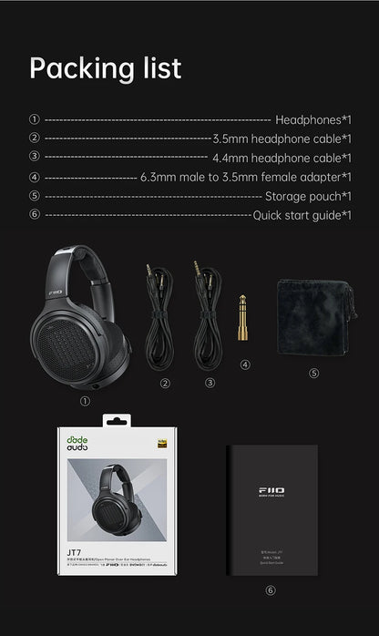 Cuffie audiophile over-ear magnetiche planari FiiO JT7 – Driver 95x86mm, headset HiFi cablato 4.4mm e 3.5mm