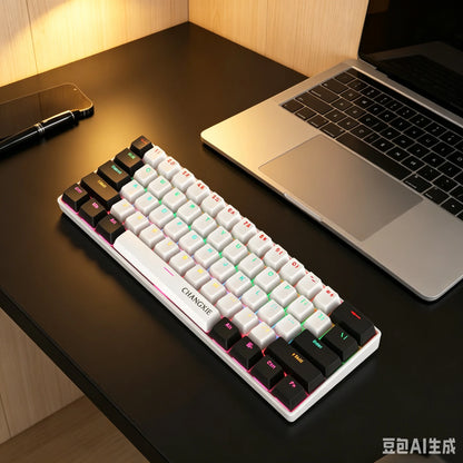 60% Compact Wired Mechanical Keyboard 61 Keys RGB Backlight Red Switch Ergonomic Small Portable for Office Computer Windows Tablet