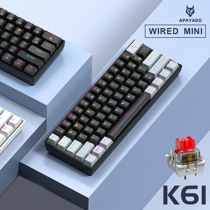 Teclado mecânico mini APAYADO K61, com fio, 61 teclas, Phantom RGB, interruptor mecânico vermelho/azul preto/branco para gaming, 60% portátil
