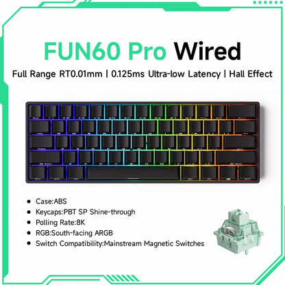 MONSGEEK FUN60 PRO&MAX HE Mechanical Keyboard Magnetic Switch 60% Wireless Gaming Keyboard Rapid Trigger 8K ARGB Custom Keyboard