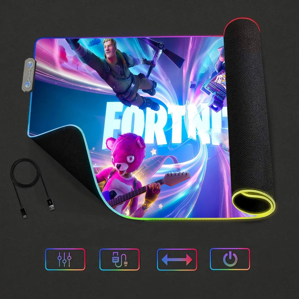 Game F-Fortnite Survival Battle Mouse Pad RGB LED Light Non-Slip Rubber Base Waterproof Office PC Home Desk Mat USB Large Game