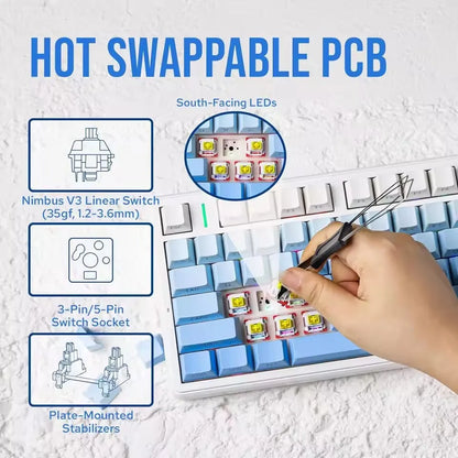 Teclado Mecânico Gaming E-sports AULA F99 Pro Três Modos RGB Hot Swappable 96% PBT Personalizado Sem Fios com Botão Medi
