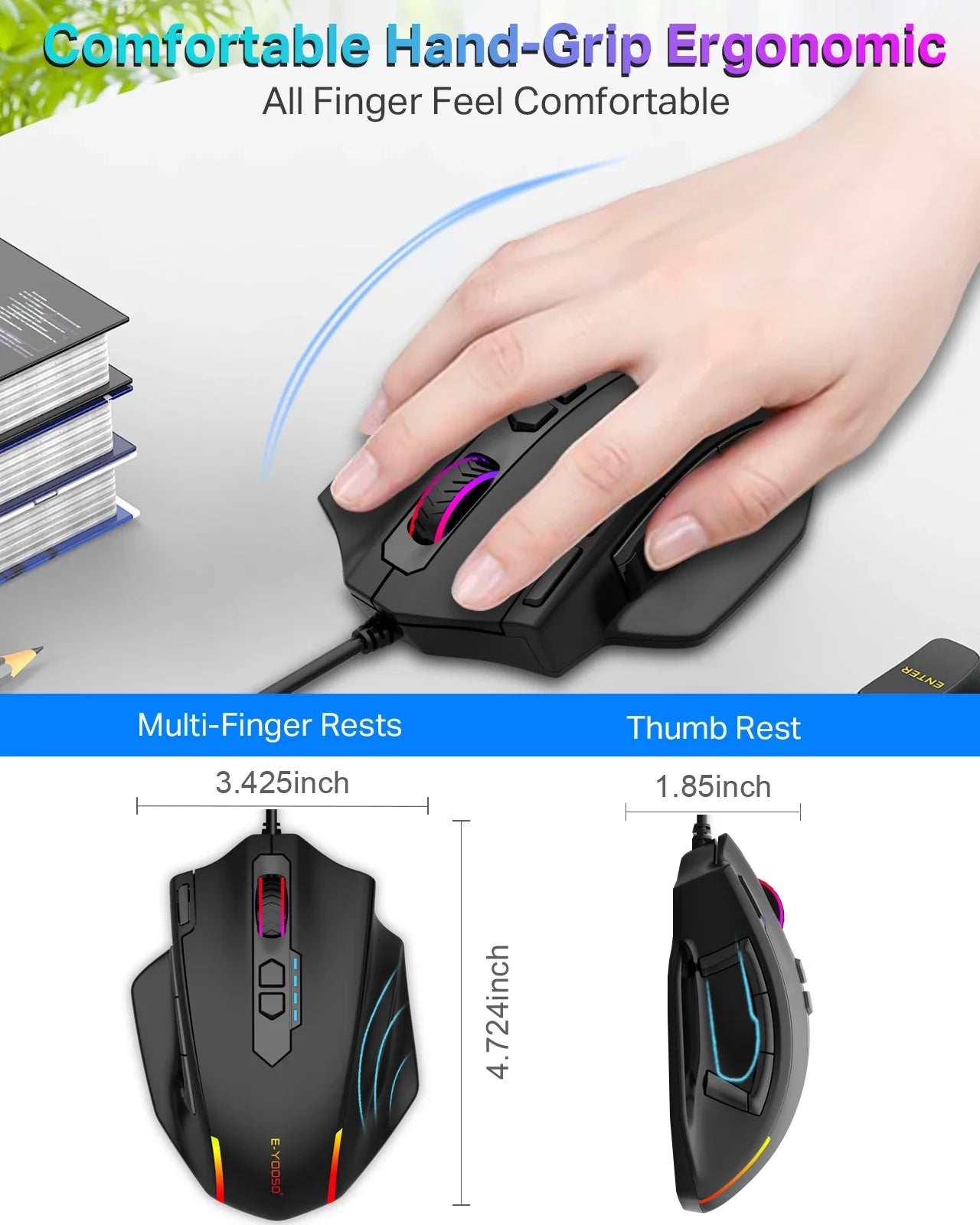 E-YOOSO X-41 Pro USB Wired Gaming Mouse RGB Backlit 12400 DPI 11 Buttons Programmable Ergonomic Mice for Work Computer PC Laptop