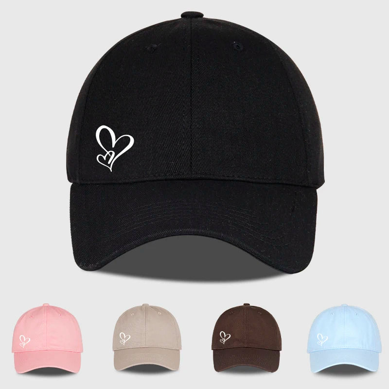 Minimalistinė beisbolo kepurė su dvigubo širdies raštu, moterims ir vyrams, minkšta, reguliuojama, „Dad Hat“ stiliaus, kasdieninė, meilės tematikos, saulės kepurė