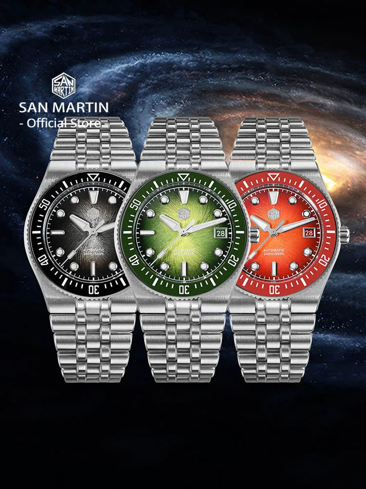 San Martin 40mm Enamel Spiral Dial Integrated Bracelet Men Diver Watch Miyota 9015 Automatic Mechanical Waterproof 200m SN0148