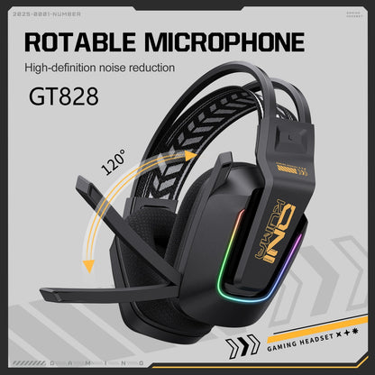 Cuffie da gaming wireless ONIKUMA GT828 Bluetooth 5.3 RGB con microfono, cancellazione del rumore e connessione a 4 modalità per PC, PS5 e laptop