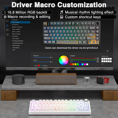 AULA F75 Pro Teclado mecánico gaming inalámbrico con montaje gasket, RGB personalizable, distribución 75% y teclas PBT con grabado lateral
