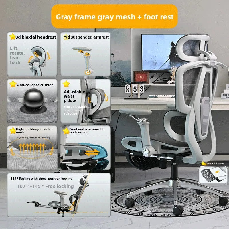 Tragbarer minimalistischer ergonomischer Stuhl mit 10D-Armlehne, Computerstuhl, Bürostuhl, Lernstuhl, Gaming-Stuhl, stabil und langlebig