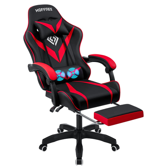 Ergonomic Gaming Chair with Massage, Footrest & Lumbar Support, Reclining Computer Gaming Chair with Adjustable Armrest and Headrest