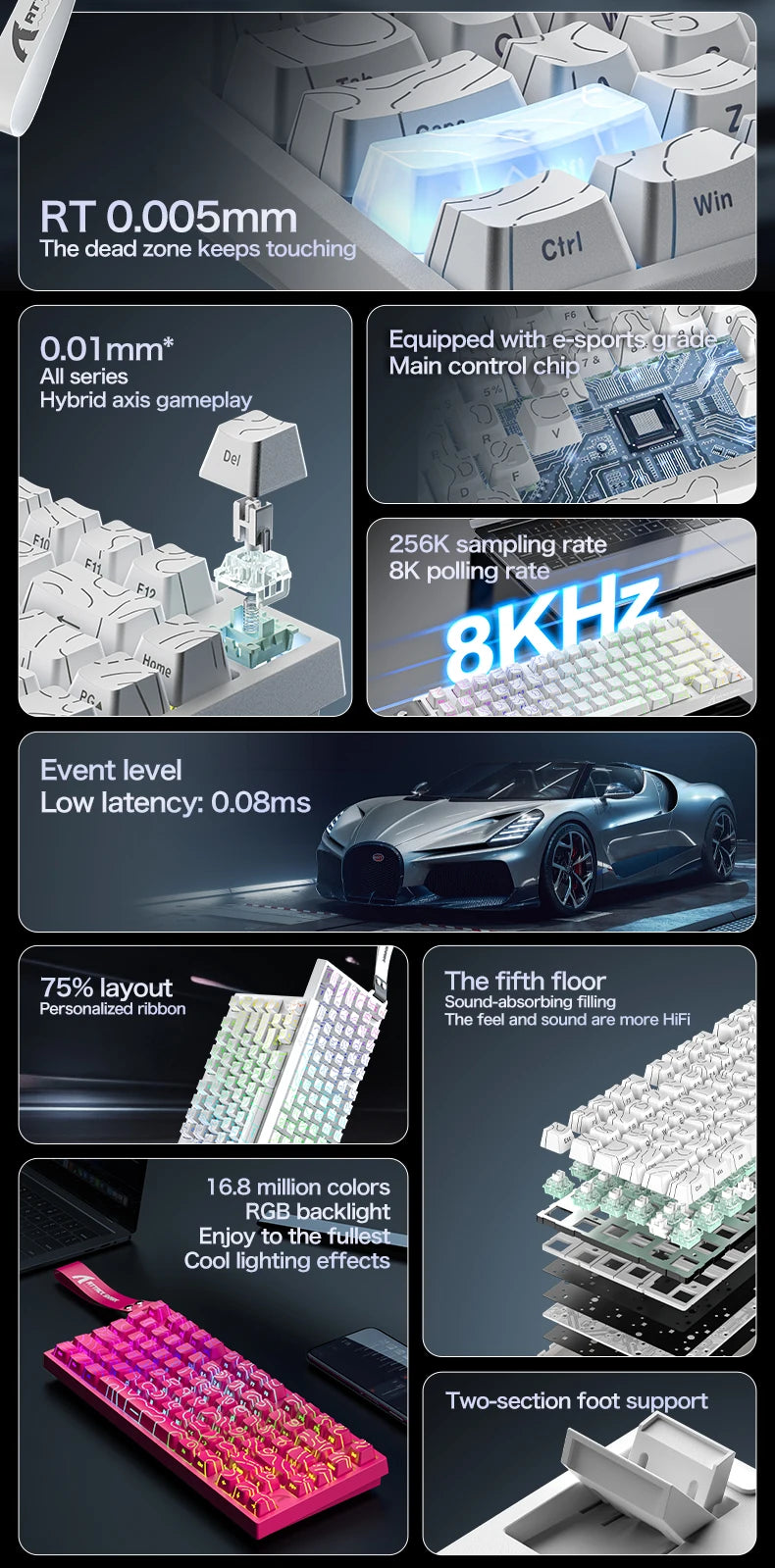 ATTACK SHARK R82HE Gaming Keyboard Magnetic 75% Wired 8000Hz Rapid Trigger ProGamer Keyboard,0.005mm RT Accuracy,0.08ms Latency