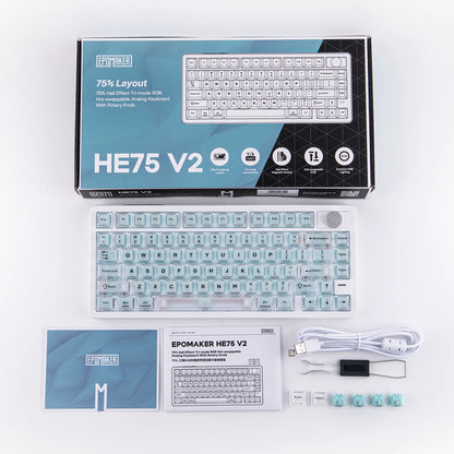 Teclado Gaming Sem Fios Tri-mode Hall Effect EPOMAKER HE75 V2 75% ANSI US Layout com Acionamento Ajustável de 0.005mm/Rapid Triggering