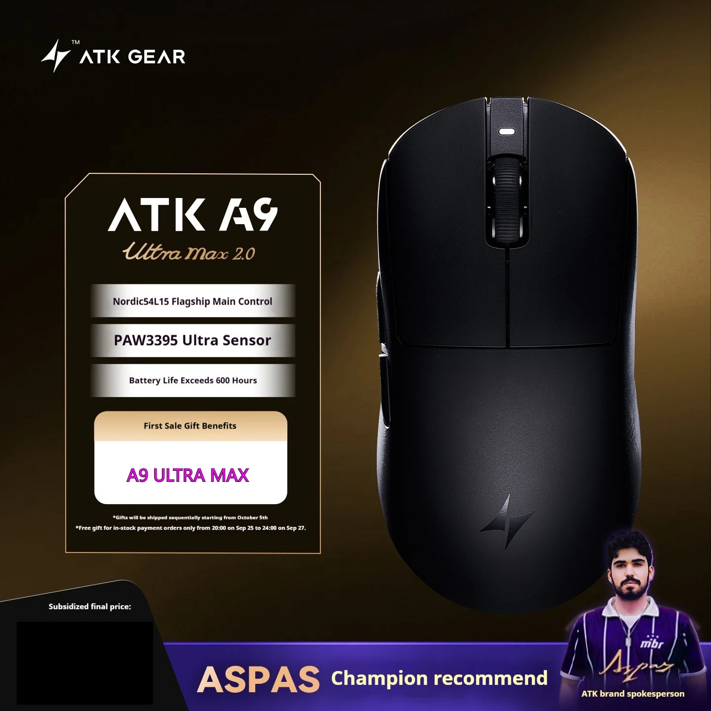 ATK A9 Plus Gaming Mouse Wireless A9/A9 SE/A9 Pro Tri Mode 8K Gaming Mouse Lightweight A9 Ultimate E-sports PC Gift Customized