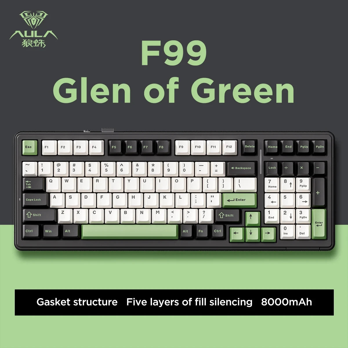 Teclado mecânico AULA F99 Bluetooth 5.0/2.4G sem fios/com fios, teclado gaming com montagem gasket, 99 teclas, personalizável