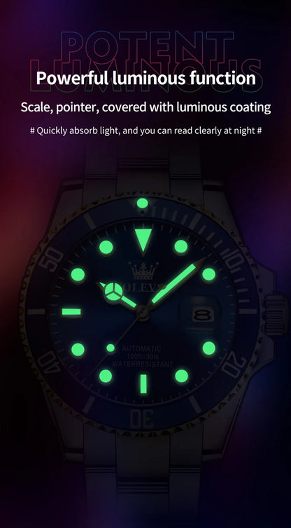 OLEVS 6650 Men Watch Classic Original Automatic Mechanical Watch For Man Zircon Scale Waterproof Luminous Stainless Steel Watch