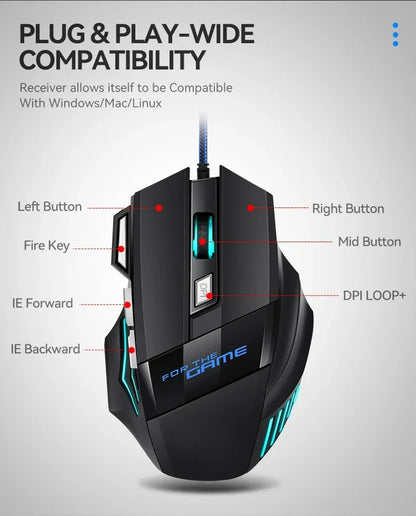 G6 USB žični gaming miš sa 7 tipki, kotačićem za pomicanje, podesivim optičkim senzorom 5500DPI i ergonomskim e-sports dizajnom za laptop, PC i Xiaomi