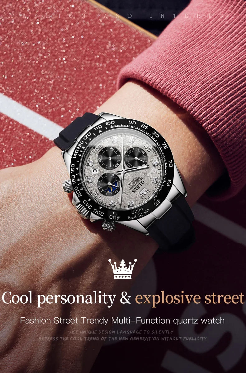 OLEVS Luxury Brand Quartz Watch for Men Waterproof Luminous Moon Phase Hour Men's Watch Chronograph Sport Wristwatch Moonswatch